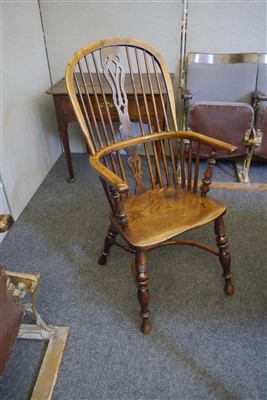 Lot 510 - A yew wood and elm high back Windsor chair