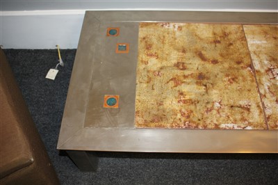 Lot 298 - A French stainless steel and ceramic coffee table