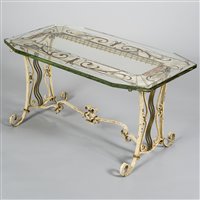 Lot 120 - An Italian wrought Iron and glass coffee table