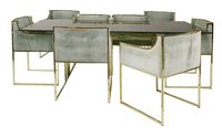 Lot 497 - A chrome and brass mounted dining suite