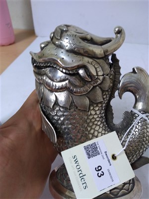 Lot 93 - A Chinese silver dragon fish spoon warmer