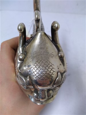 Lot 93 - A Chinese silver dragon fish spoon warmer