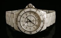 Lot 621 - A ladies' white ceramic and stainless steel Chanel J12 Automatic bracelet watch
