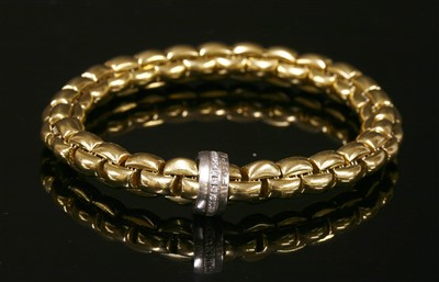 Lot 385 - An 18ct two colour gold Italian diamond set 'Flex-it' bracelet by Fope