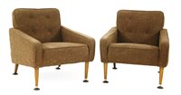 Lot 536 - A pair of brown wool upholstered armchairs