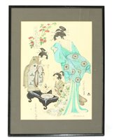 Lot 291 - Three Japanese style watercolours