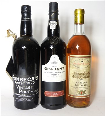 Lot 211 - Assorted Port and Wine to include: Fonseca 1970, Graham's 1997 and Chateau du Tertre, 1970