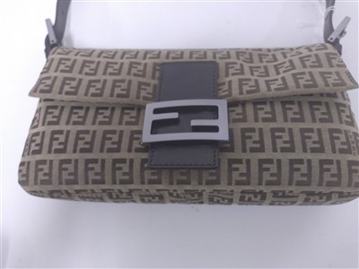 Lot 765 - A Fendi beige and brown monogram canvas baguette handbag