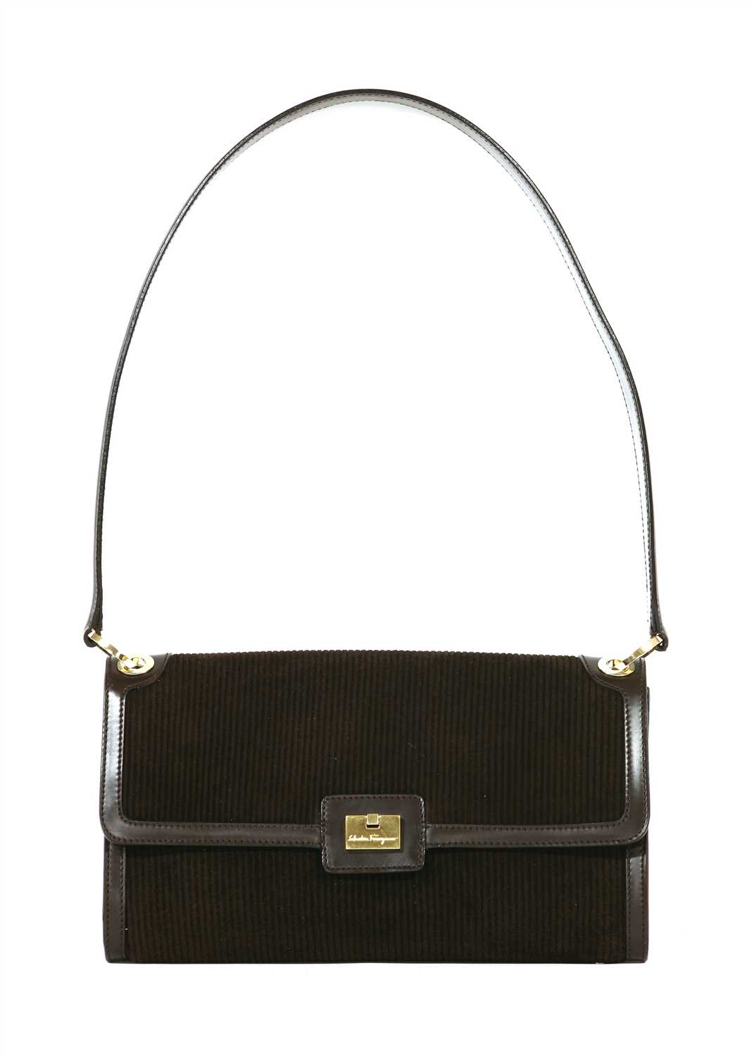 Lot 203 - A Salvatore Ferragamo brown suede leather shoulder handbag