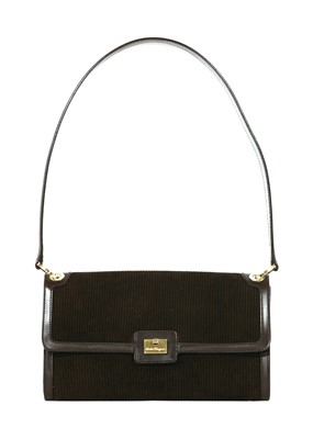 Lot 203 - A Salvatore Ferragamo brown suede leather shoulder handbag
