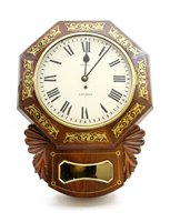 Lot 611 - A Rosewood and brass inlaid drop dial wall clock