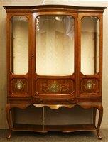 Lot 795 - A large Edwardian mahogany inlaid and painted display cabinet