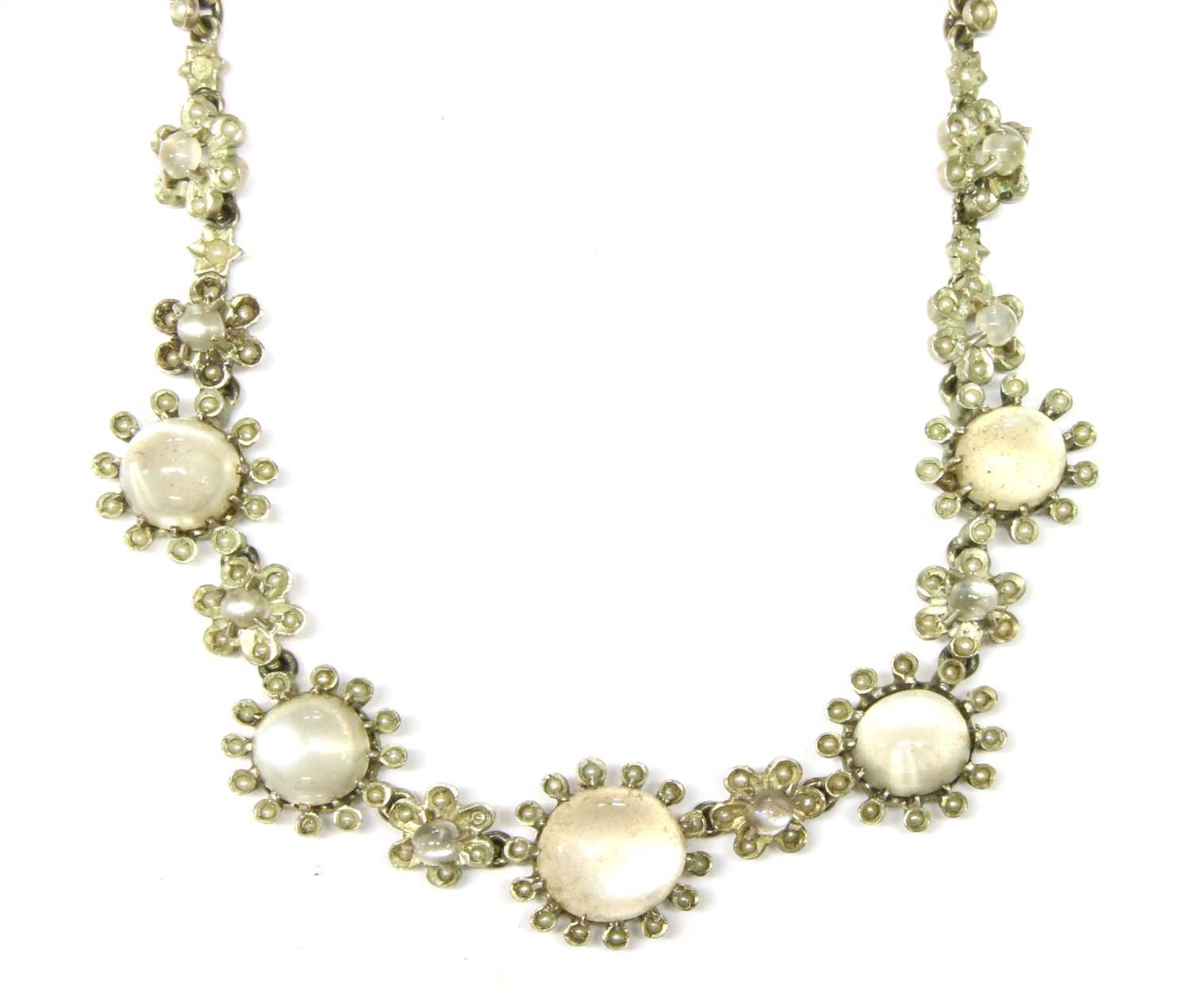 Lot 38 - A cased silver moonstone and split pearl necklace