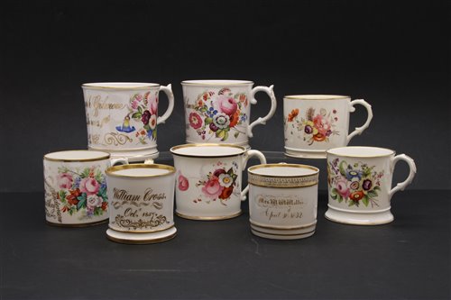 Lot 224 - Eight 19th century documentary pottery mugs