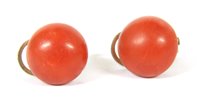 Lot 224 - A pair of Italian single stone coral cabochon clip on earrings