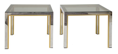 Lot 126 - A pair of brass and chrome side tables