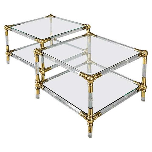 Lot 252 - A pair of Lucite and brass side tables