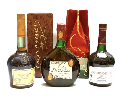 Lot 139 - Assorted to include: J. de Mailliac Armagnac, one bottle;  Courvoisier, two bottles, 3 bottles total