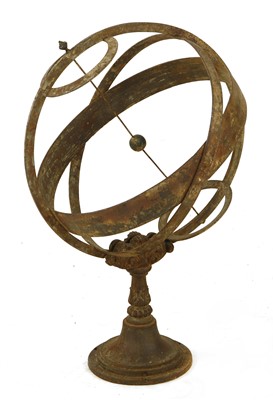 Lot 858 - A wrought and cast iron armillary sphere
