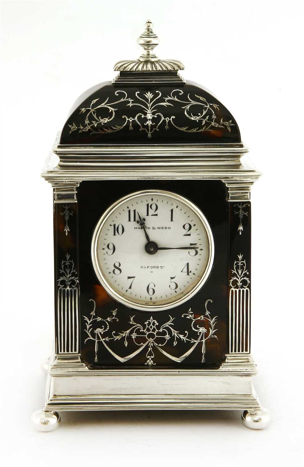 Lot 115 - A silver and tortoiseshell eight-day timepiece
