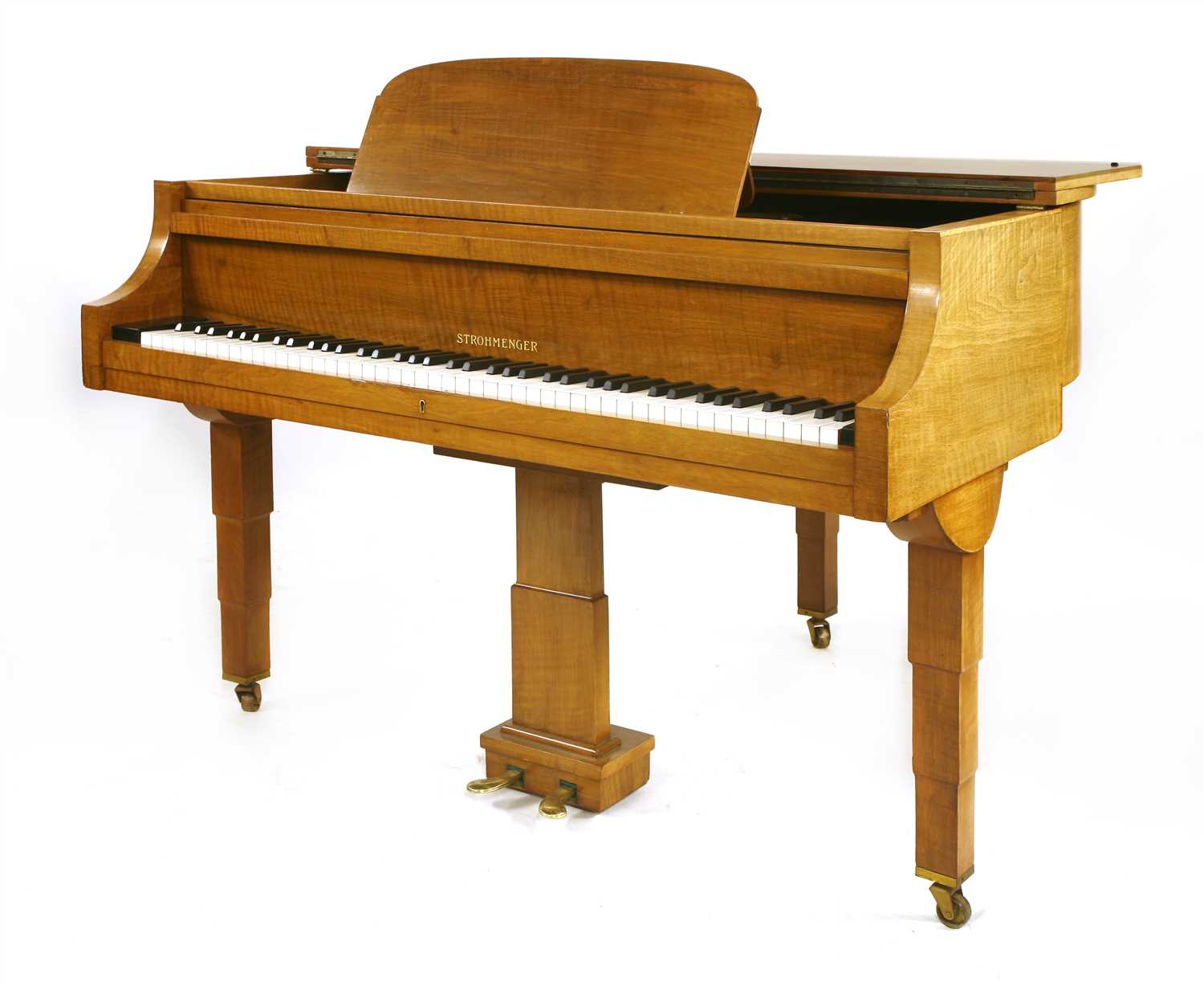 Lot 106 - An Art Deco walnut Strohmenger baby grand piano