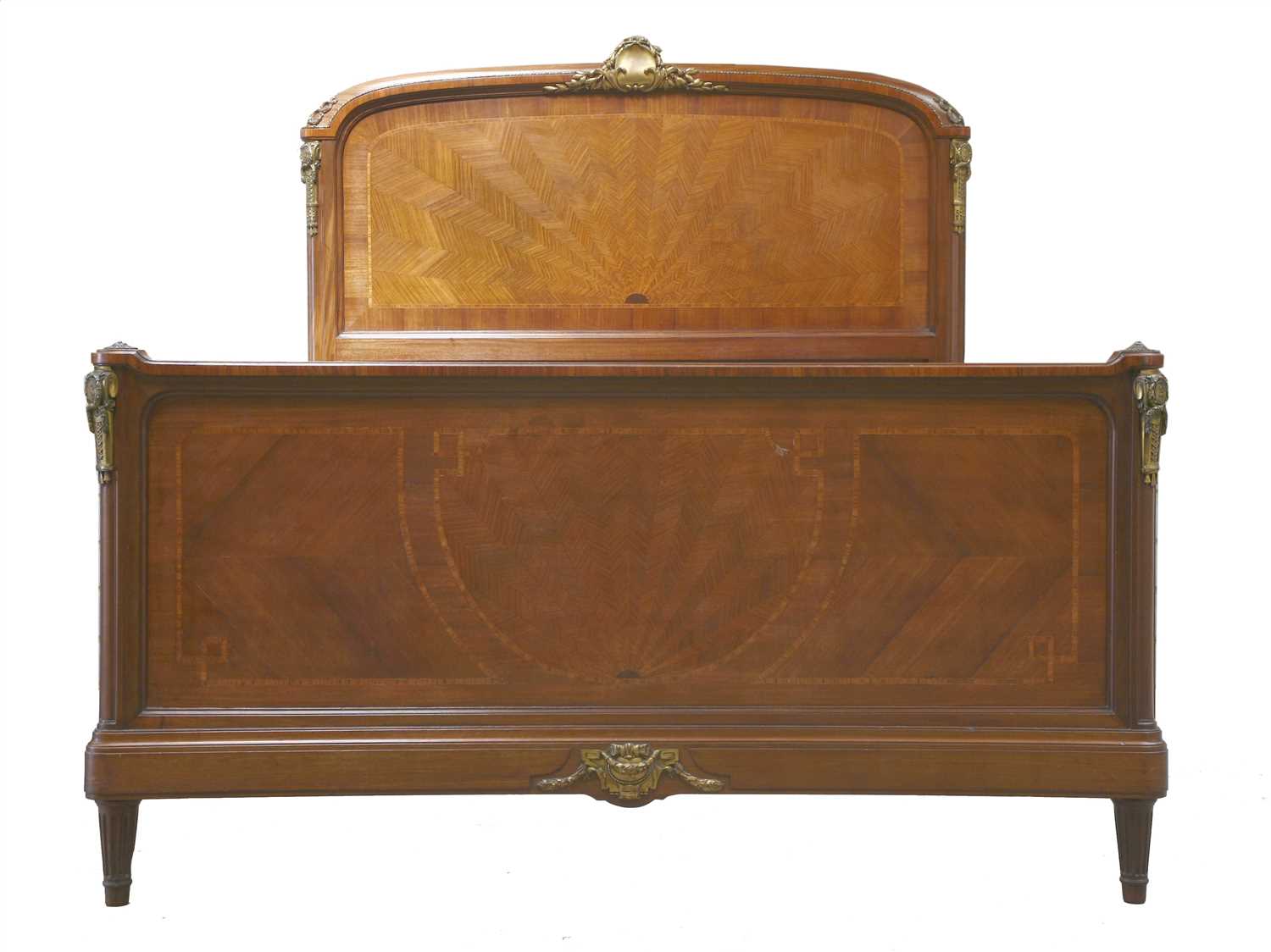 Lot 300 - A French parquetry and inlaid mahogany double bed