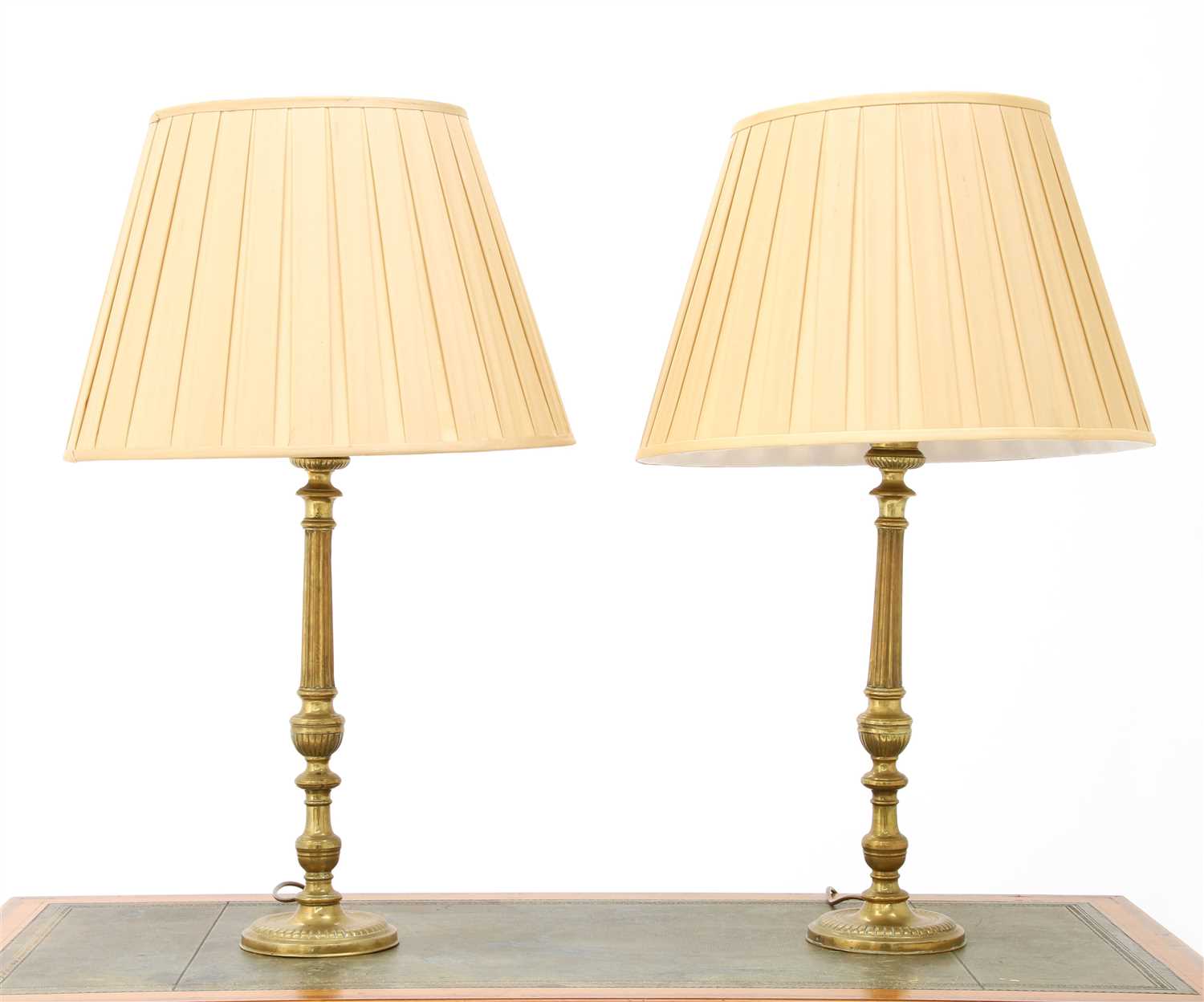 Lot 124 - A pair of brass 'candlestick' table lamps