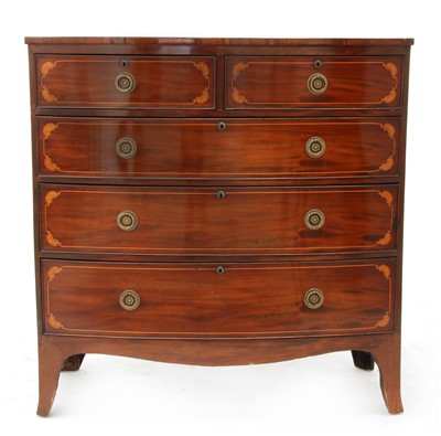 Lot 292 - A strung and inlaid mahogany bow front chest of drawers