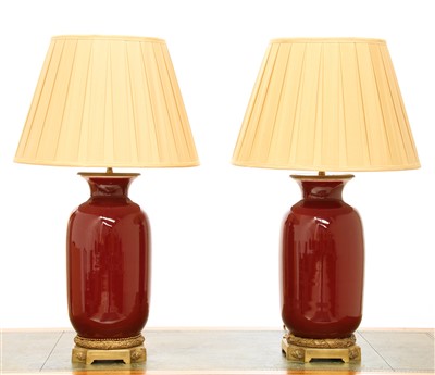 Lot 44 - Two similar modern sang-de-boeuf vase table lamps