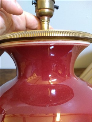 Lot 44 - Two similar modern sang-de-boeuf vase table lamps