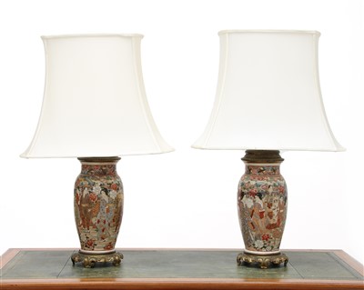 Lot 285 - A pair of Japanese Satsuma vase table lamps