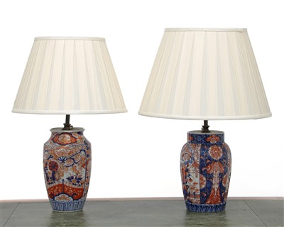 Lot 204 - A pair of Imari vase table lamps
