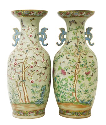 Lot 41 - A pair of Chinese Canton enamelled famille rose vases