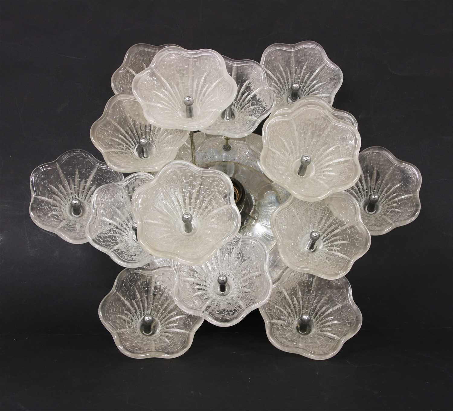 Lot 87 - A pair of fifteen-light glass and chrome ceiling lights