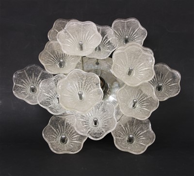Lot 87 - A pair of fifteen-light glass and chrome ceiling lights