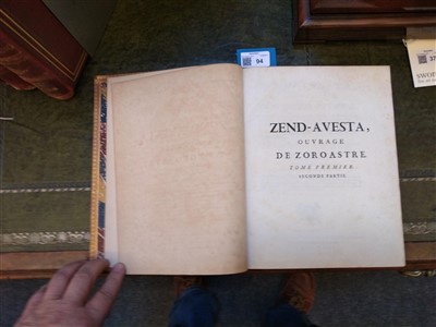 Lot 94 - Zend-Avesta. Ouvrage de Zoroastre, contenant les Idées théologiques