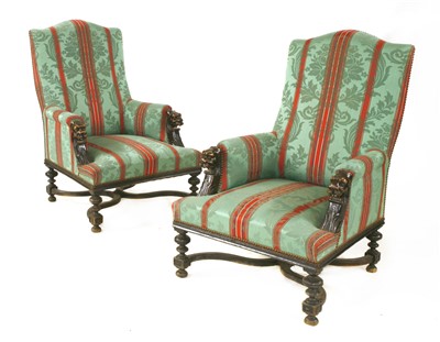 Lot 687 - A pair of Victorian walnut library armchairs