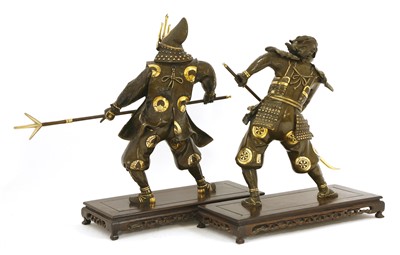 Lot 213 - A pair of Japanese Miyao-style parcel gilt bronze figures