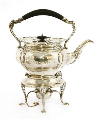 Lot 13 - A silver tea kettle on stand