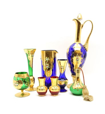 Lot 182 - A large collection of coloured and gilt heightened Murano glass