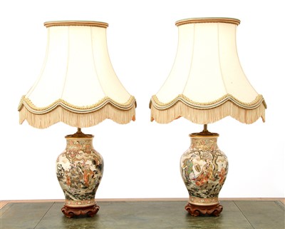 Lot 313 - A pair of Satsuma vase table lamps