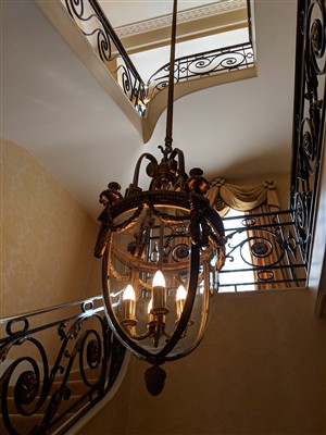 Lot 585 - A large Louis XVI-style ormolu and glass hall lantern