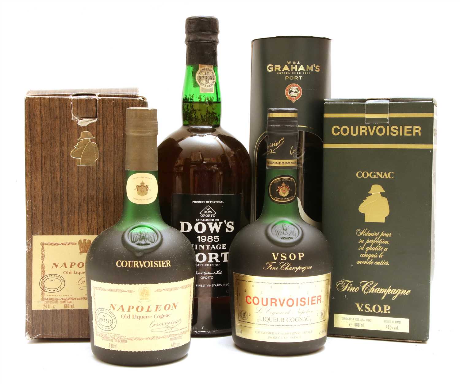 Lot 210 - Assorted Cognac and Port to include: Courvoisier, Dow's and Graham's, three bottles and one magnum