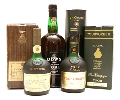 Lot 210 - Assorted Cognac and Port to include: Courvoisier, Dow's and Graham's, three bottles and one magnum
