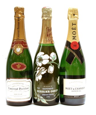 Lot 42 - Assorted Champagne: Perrier-Jouët, 1976, Laurent-Perrier and Moët & Chandon, three bottles in total