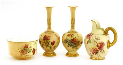 Lot 288 - A pair of Royal Worcester blush ivory bottle vases