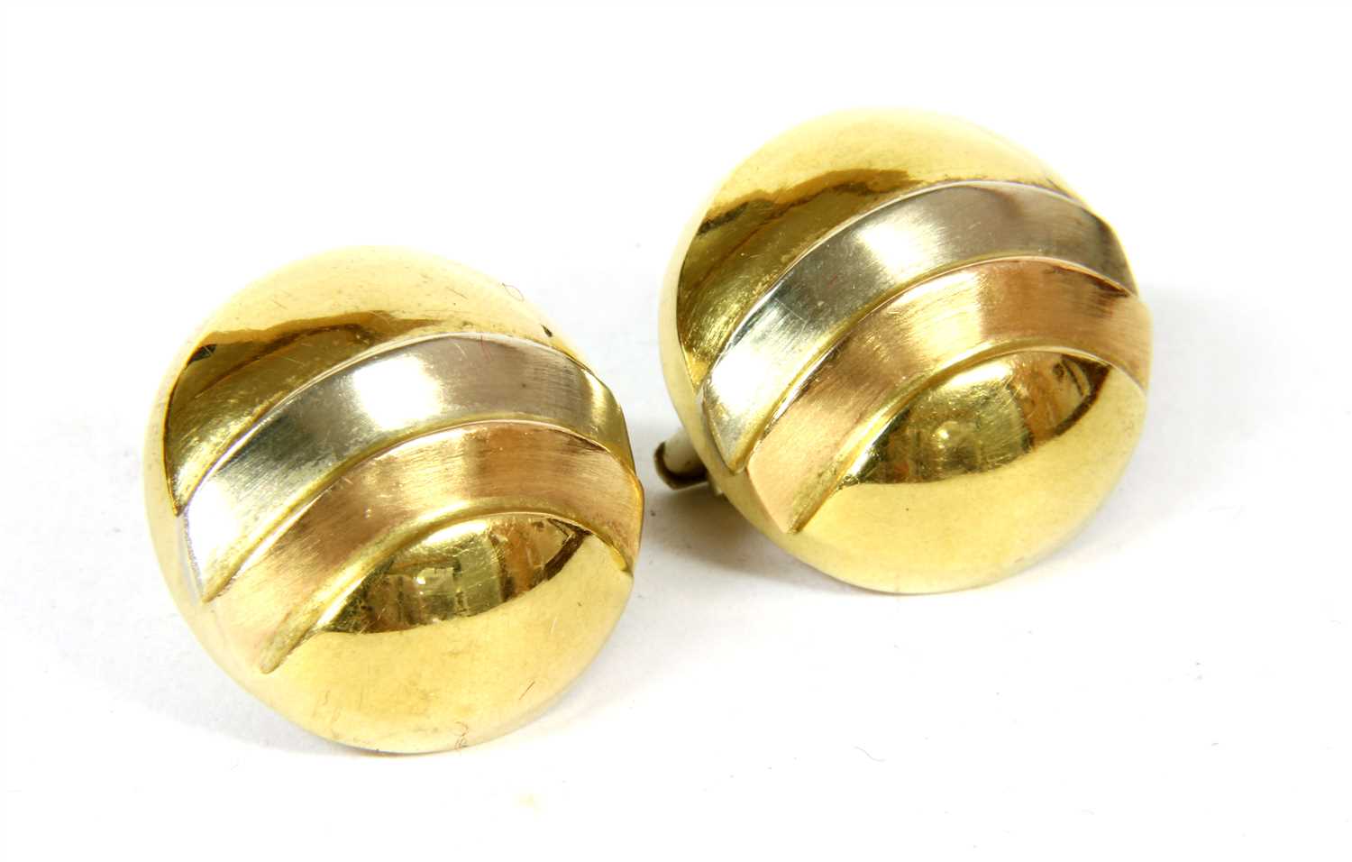 Lot 4 - A pair of Continental three colour gold dome earrings