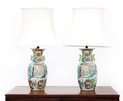 Lot 223 - A pair of Chinese vase table lamps