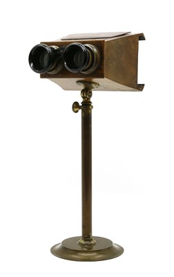 Lot 231 - A Victorian burr walnut and brass stereoscopic viewer and slides