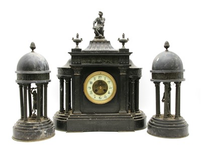 Lot 207 - A slate architectural clock garniture